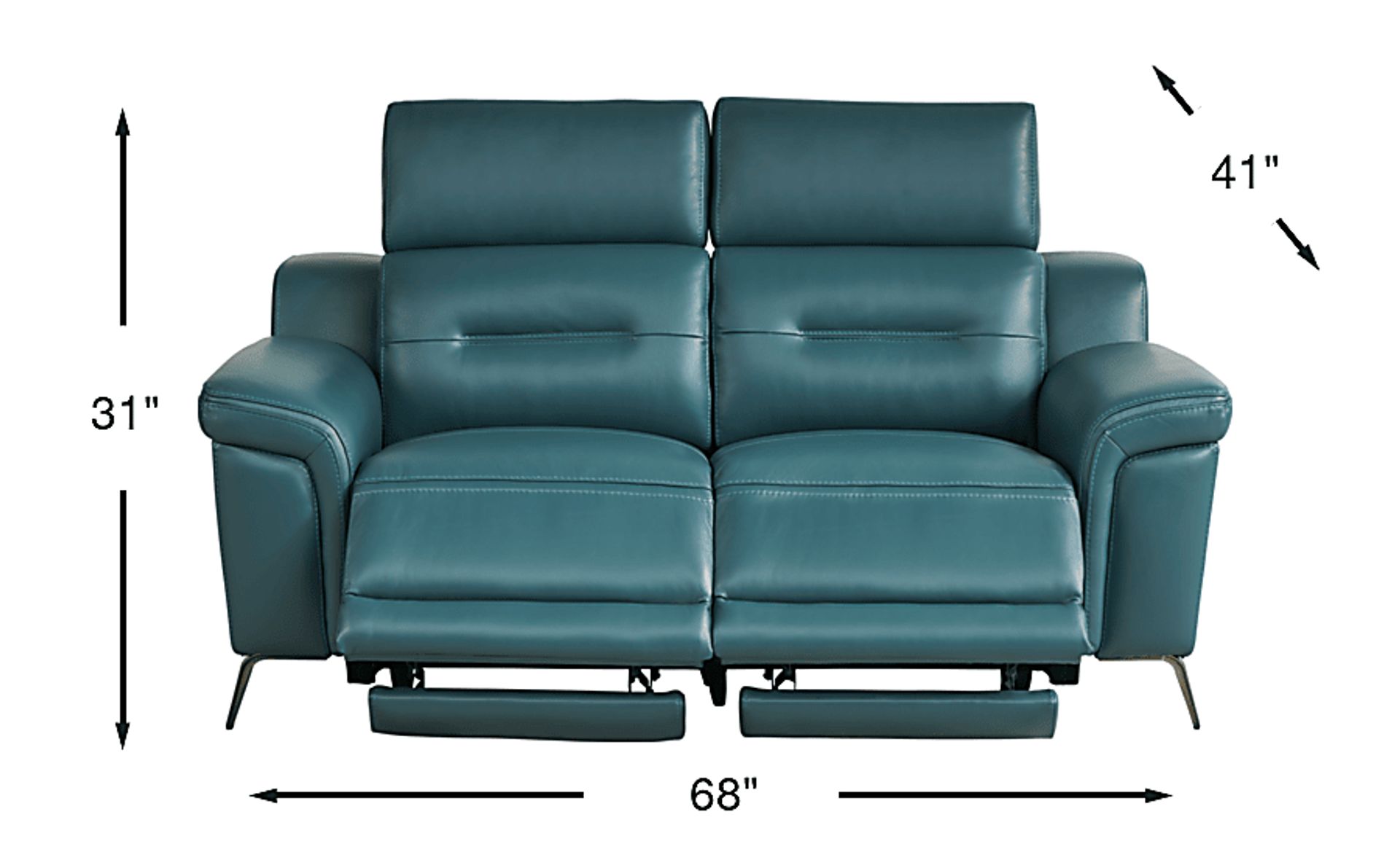 Romeolona Castella Teal Blue,Green Leather Dual Power Reclining Loveseat