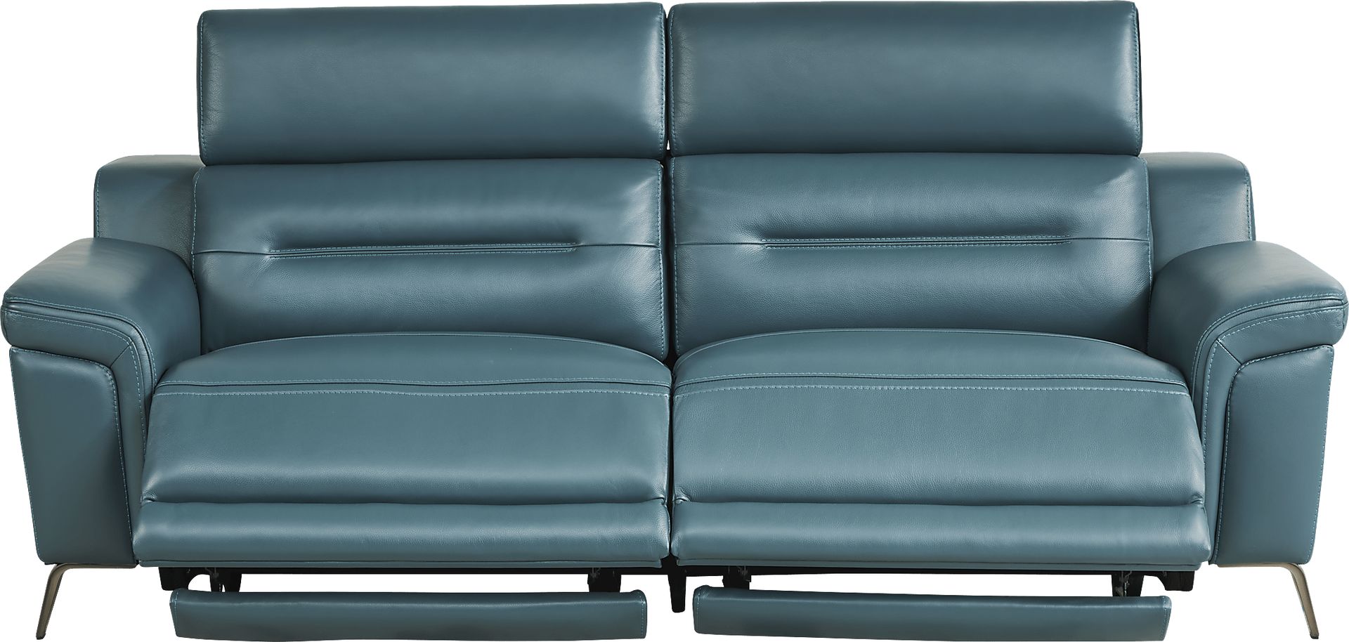 Castella Teal Leather 3 Pc Dual Power Reclining Living Room - Image 2