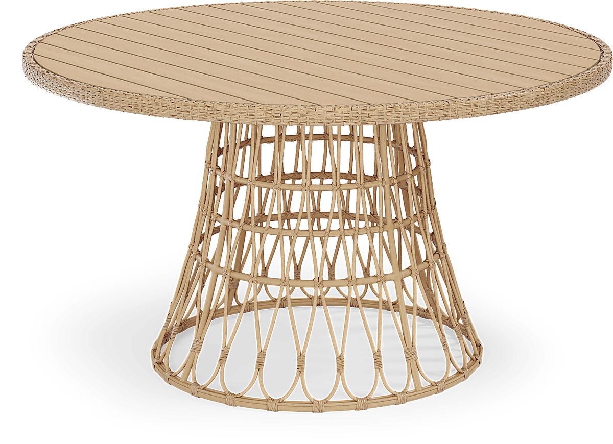 Catalina Natural Light Wood Aluminum Outdoor Round Dining Table Rooms
