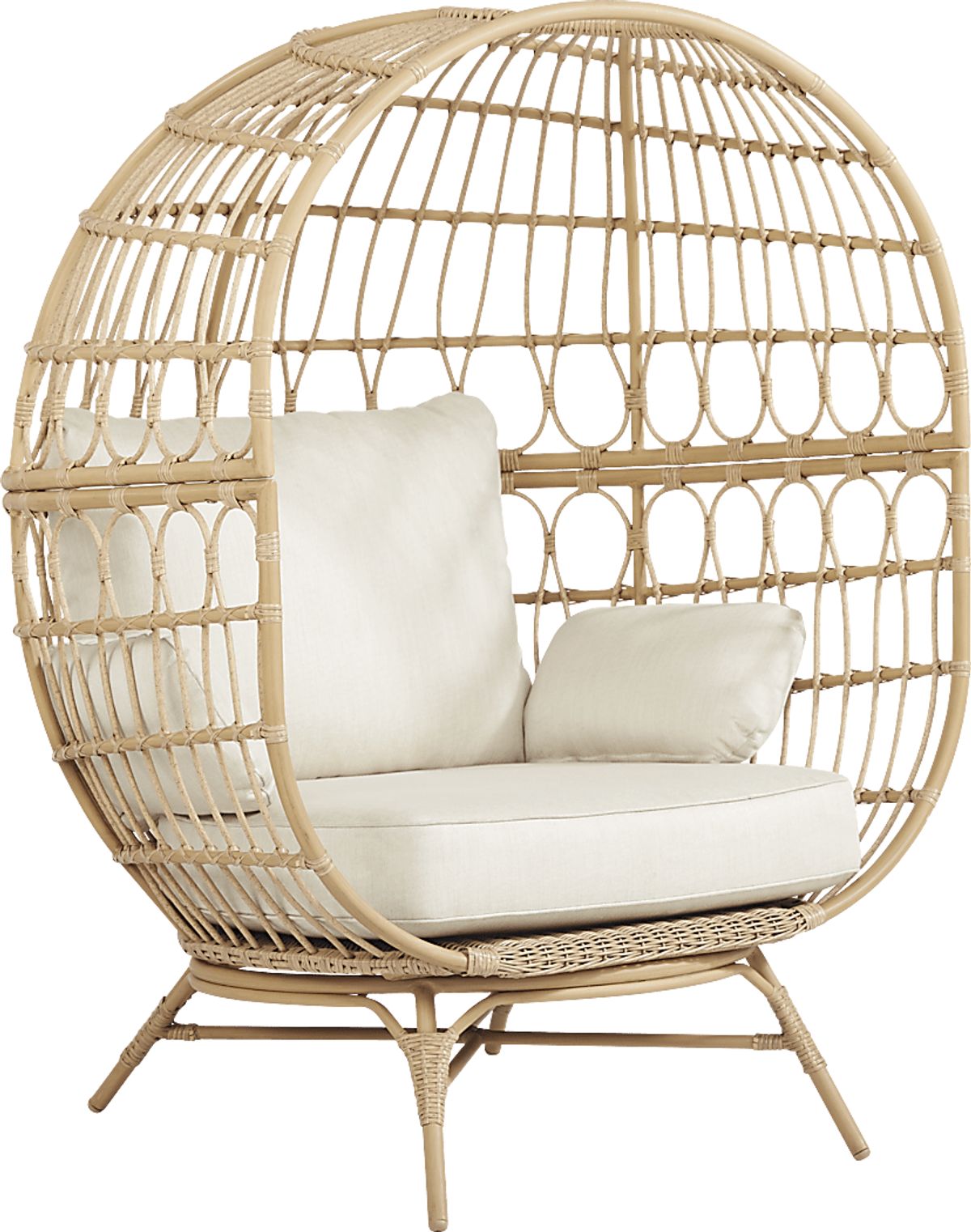 Catalina Natural Light Wood Beige Vinyl Fabric Outdoor Egg Chair