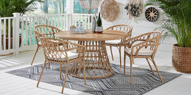 Catalina Natural 5 Pc Round Outdoor Dining Set - Thumbnail - Image 1