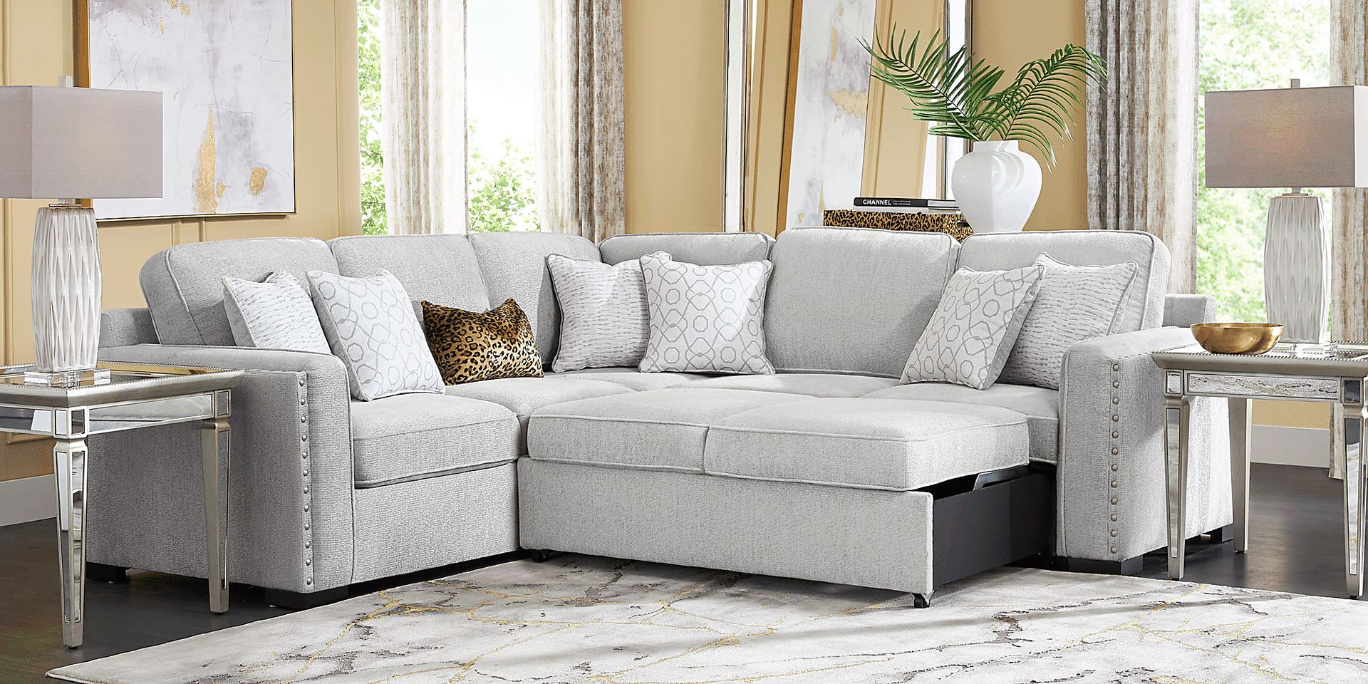 Catania Gray Polyester Fabric 2 Pc Left Arm Sofa Sleeper Sectional ...