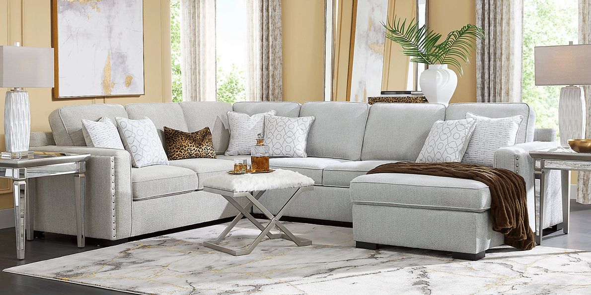 Catania 6 Pc Gray Polyester Fabric Living Room Set With 3 Pc Right Arm 