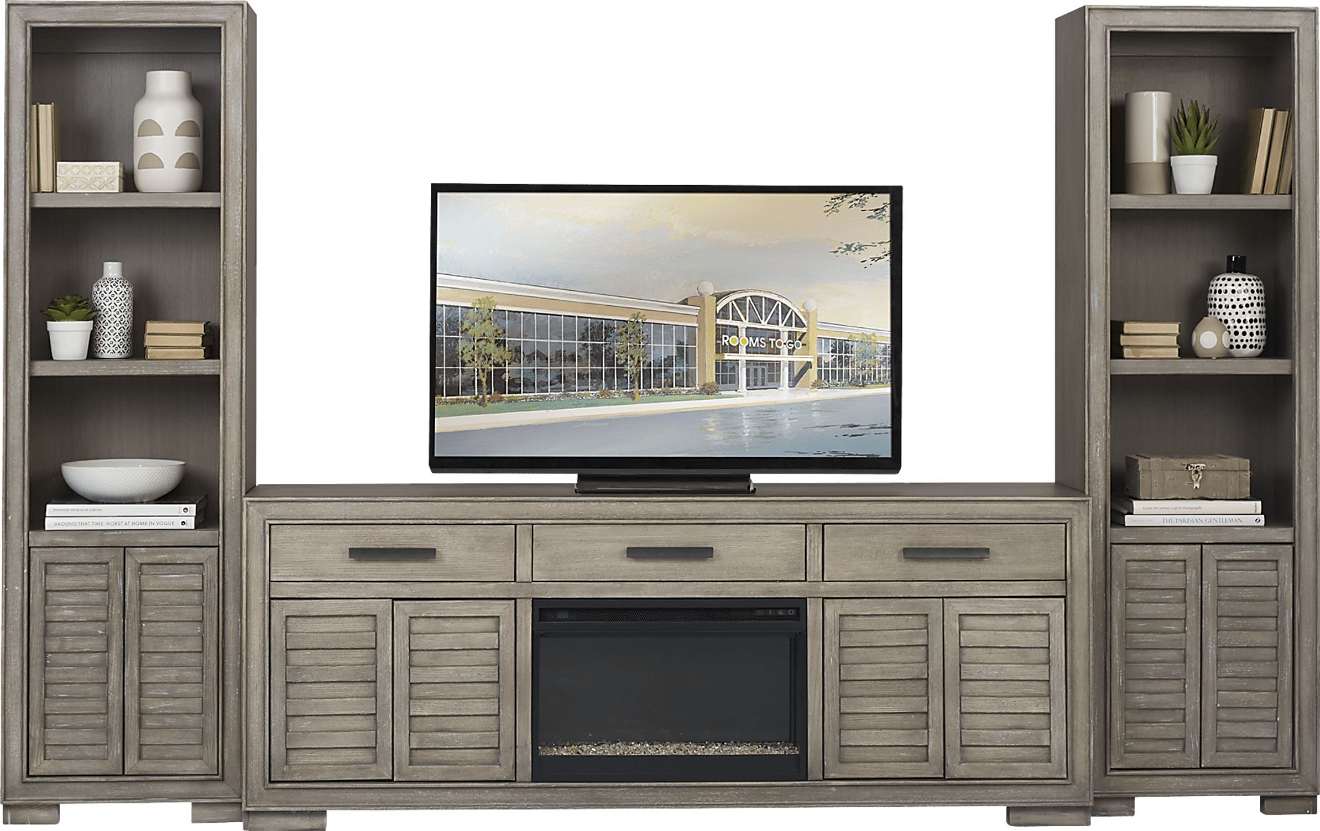 Cates Ridge Light Gray 3 Pc Wall Unit with Electric Fireplace - Image 2