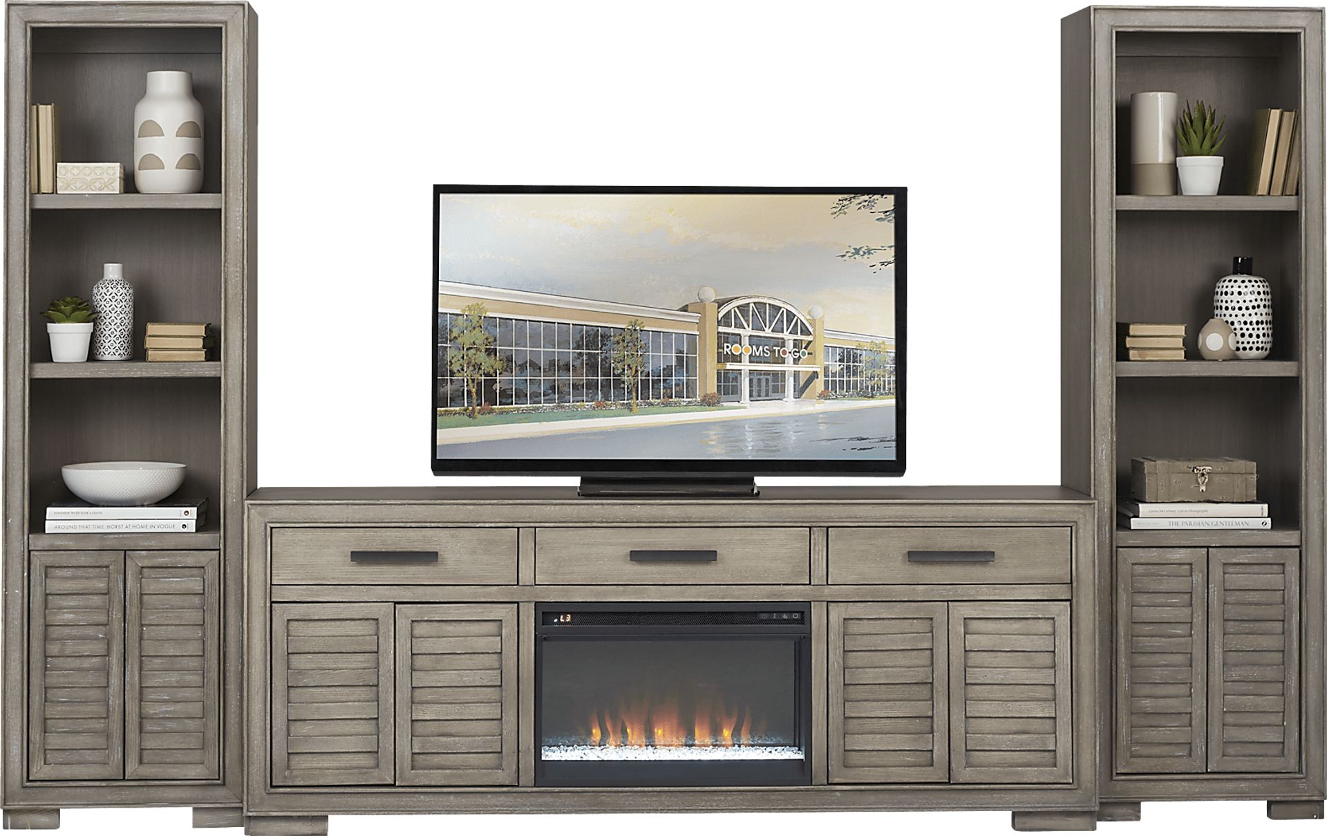 Cates Ridge Light Gray 3 Pc Wall Unit with Electric Fireplace - Image 1
