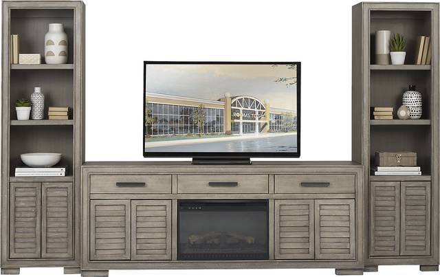 Cates Ridge Light Gray 3 Pc Wall Unit with Electric Log Fireplace - Thumbnail - Image 2