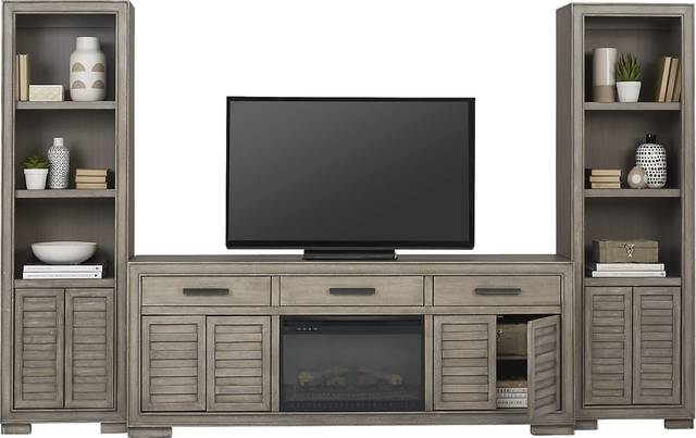 Cates Ridge Light Gray 3 Pc Wall Unit with Electric Log Fireplace - Thumbnail - Image 3