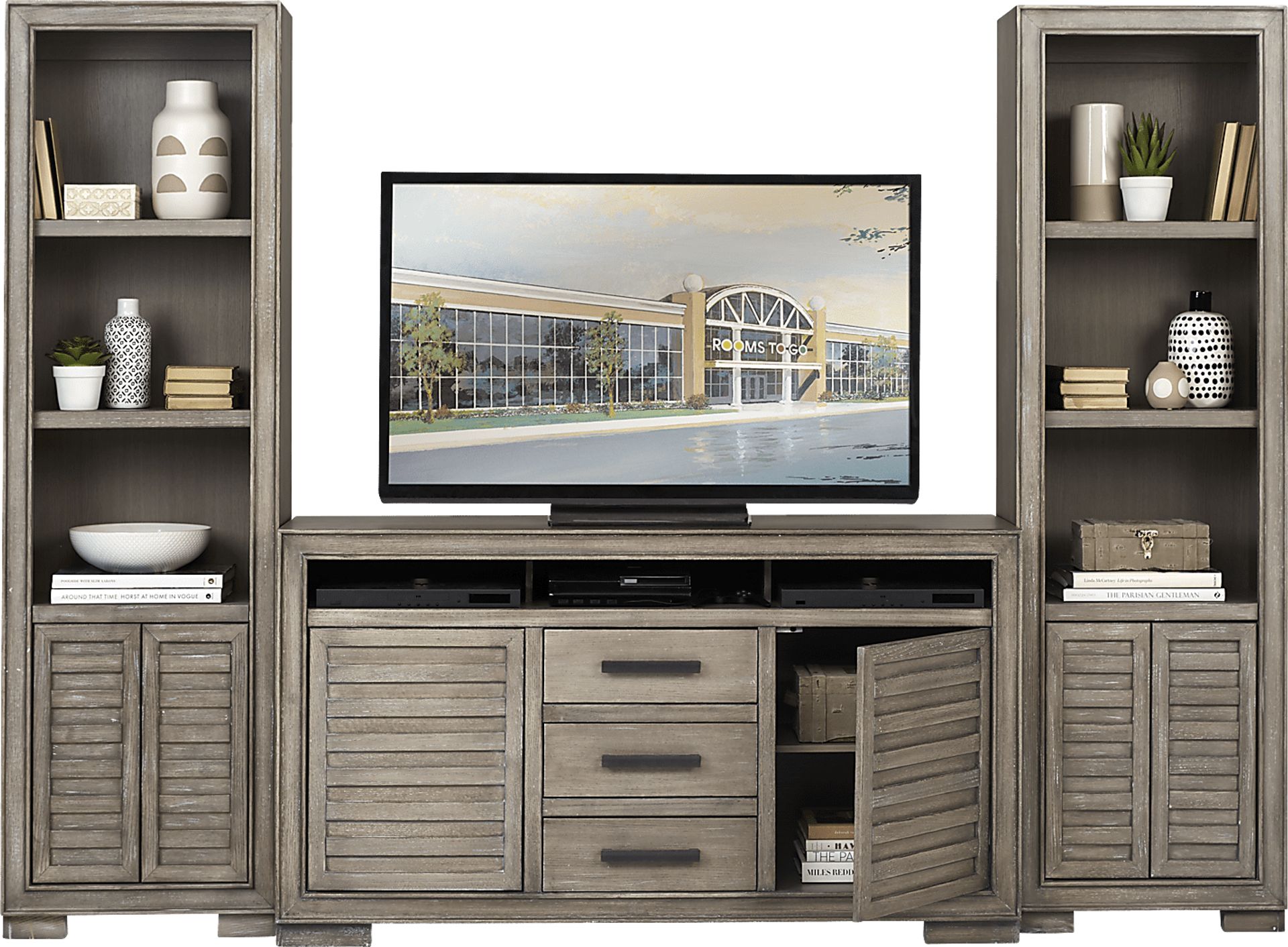 Cates Ridge Light Gray 3 Pc Wall Unit with 62 in. Console - Image 2