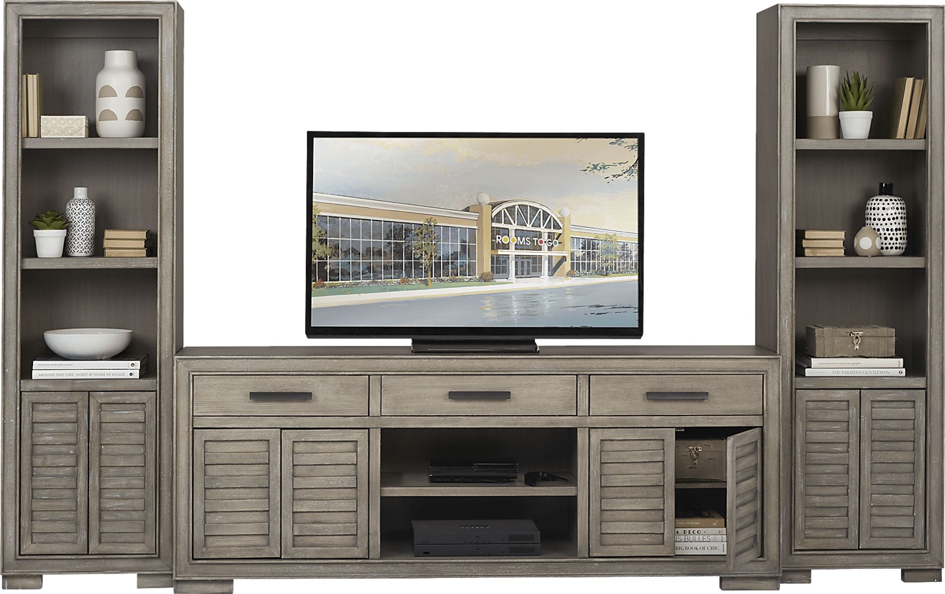 Cates Ridge Light Gray 3 Pc Wall Unit with 81 in. Console - Image 2