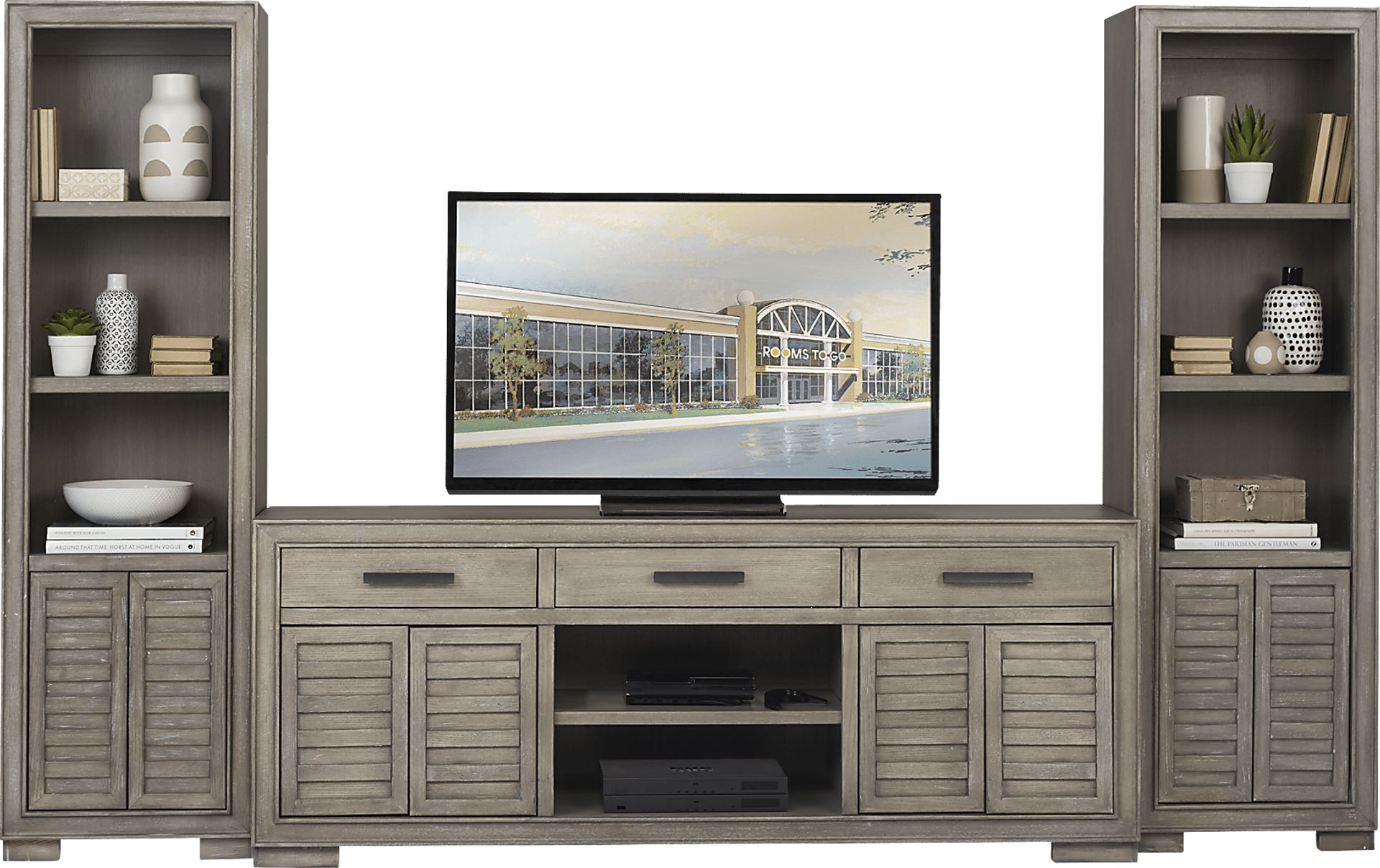Cates Ridge Light Gray 3 Pc Wall Unit with 81 in. Console - Image 1