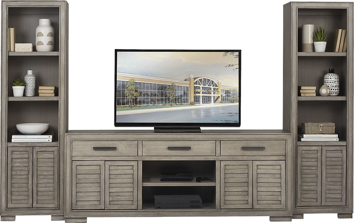Cates Ridge Light Gray 3 Pc Wall Unit With 81 in. Console | Rooms to Go