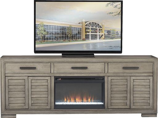 Cates Ridge Light Gray 81 in. Console with Electric Fireplace