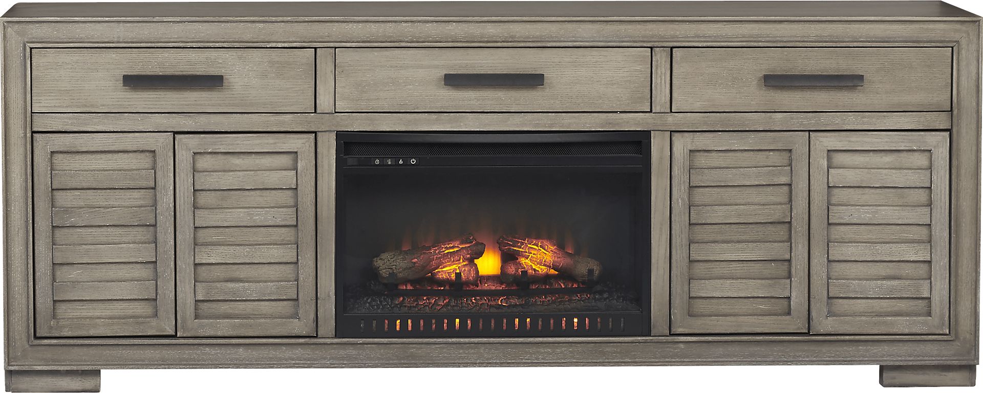Cates Ridge Light Gray 81 in. Console with Electric Log Fireplace - Image 2