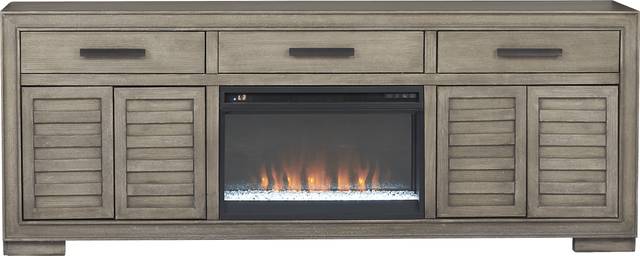 Cates Ridge Light Gray 81 in. Console with Electric Fireplace - Thumbnail - Image 2