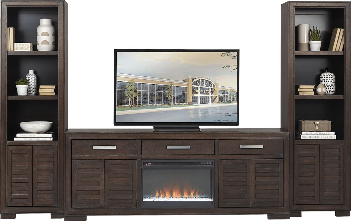 Cates Ridge Tobacco Dark Wood 3 Pc Wall Unit With Electric Fireplace ...