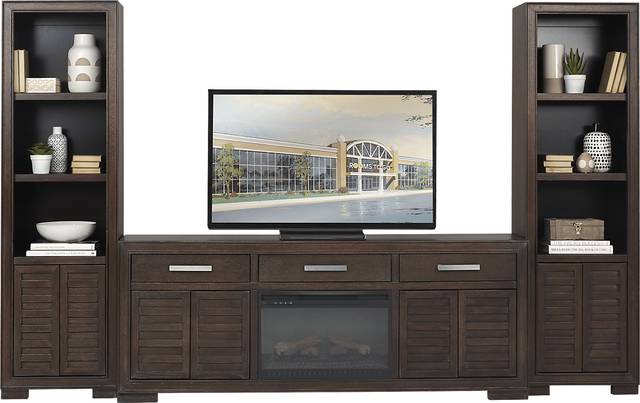 Cates Ridge Tobacco 3 Pc Wall Unit with Electric Log Fireplace - Thumbnail - Image 2