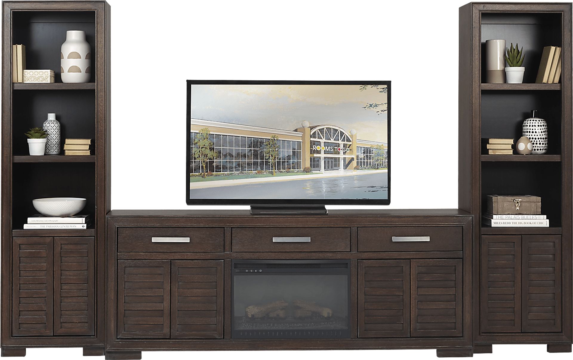 Cates Ridge Tobacco 3 Pc Wall Unit with Electric Log Fireplace - Image 2