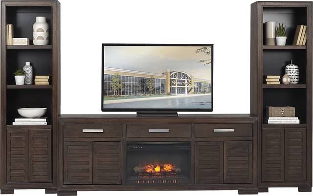 Cates Ridge Tobacco 3 Pc Wall Unit with Electric Log Fireplace - Thumbnail - Image 1