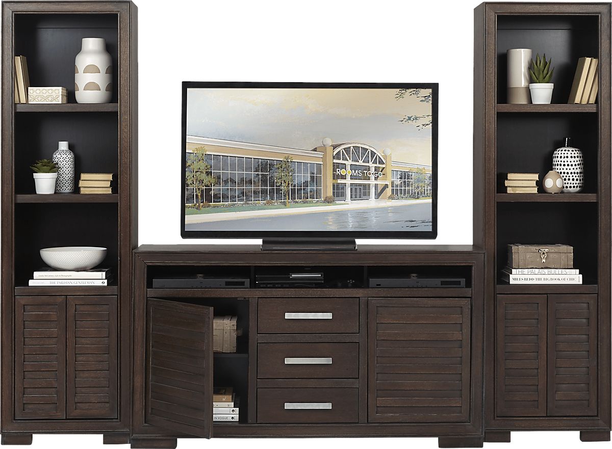 Cates Ridge Tobacco Dark Wood 3 Pc Wall Unit | Rooms to Go