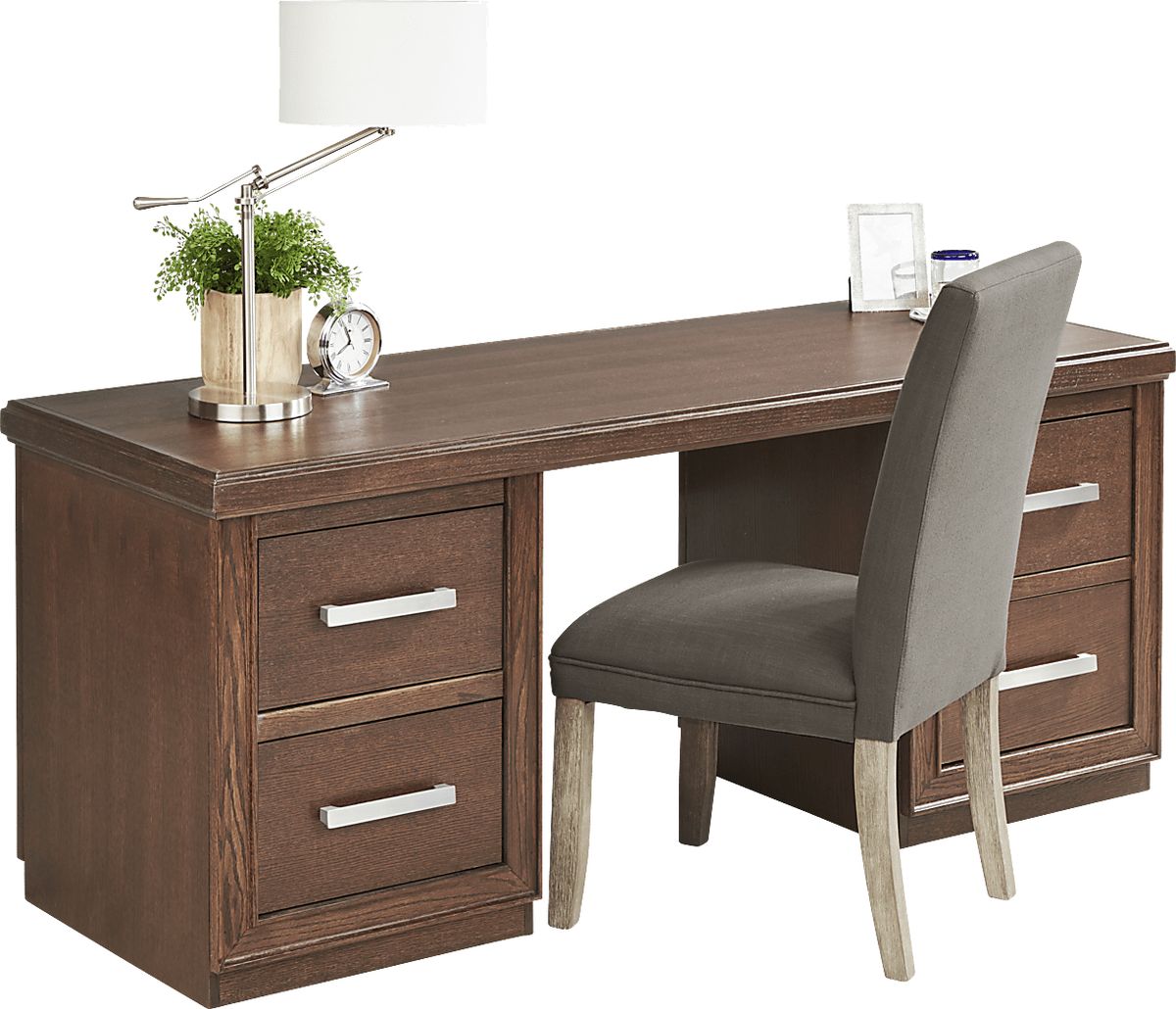 Cates Ridge 4 Pc Tobacco Dark Wood Gray Desk With Chair | Rooms to Go