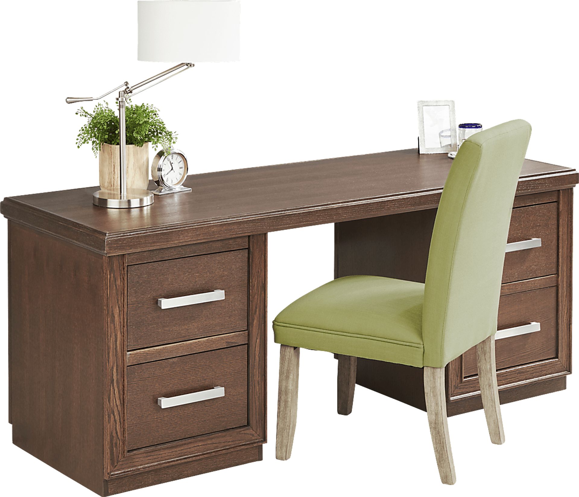 Cates Ridge Tobacco 4 Pc Desk with Green Chair - Image 1
