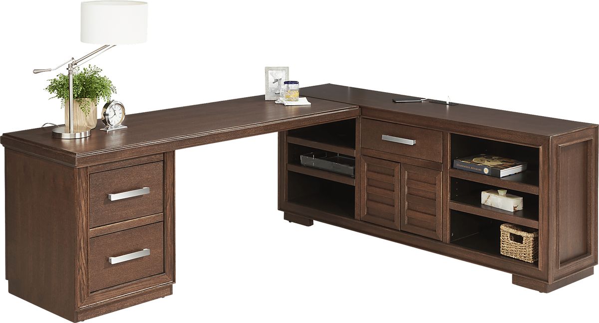Cates Ridge Tobacco Dark Wood 4 Pc Desk | Rooms to Go