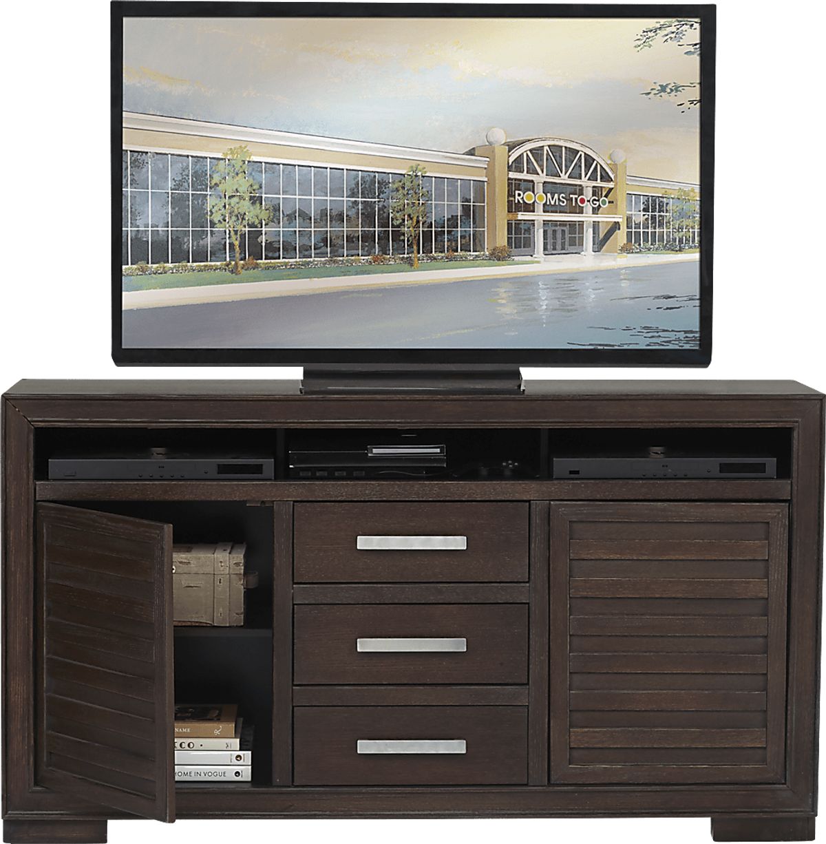 Cates Ridge Tobacco Dark Wood Console | Rooms to Go