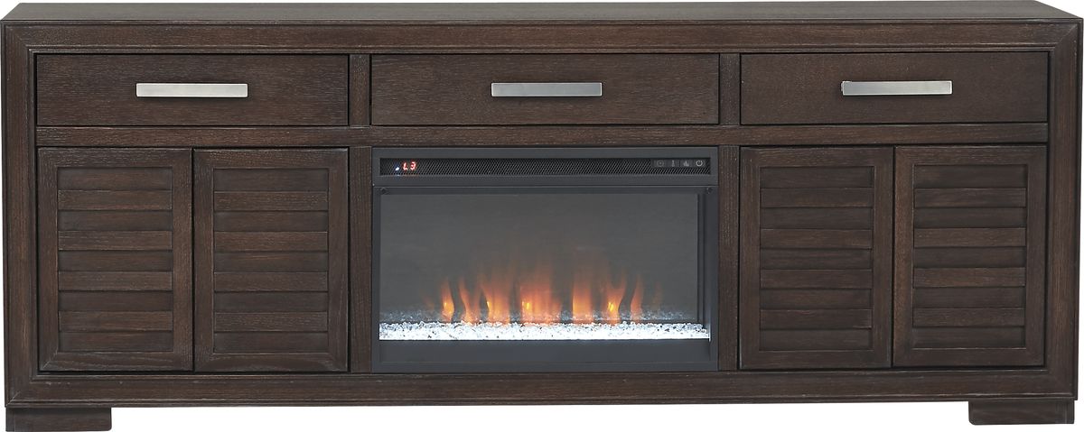 Cates Ridge Tobacco Dark Wood 81 in. Console With Electric Fireplace ...