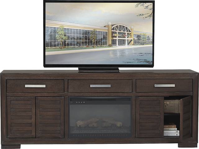 Cates Ridge Tobacco 81 in. Console with Electric Log Fireplace - Thumbnail - Image 3