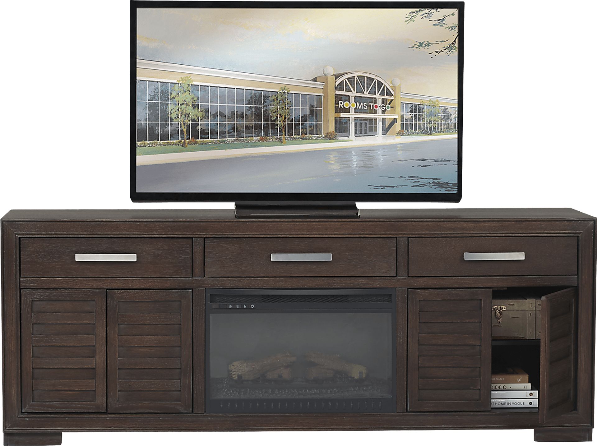 Cates Ridge Tobacco 81 in. Console with Electric Log Fireplace - Image 3