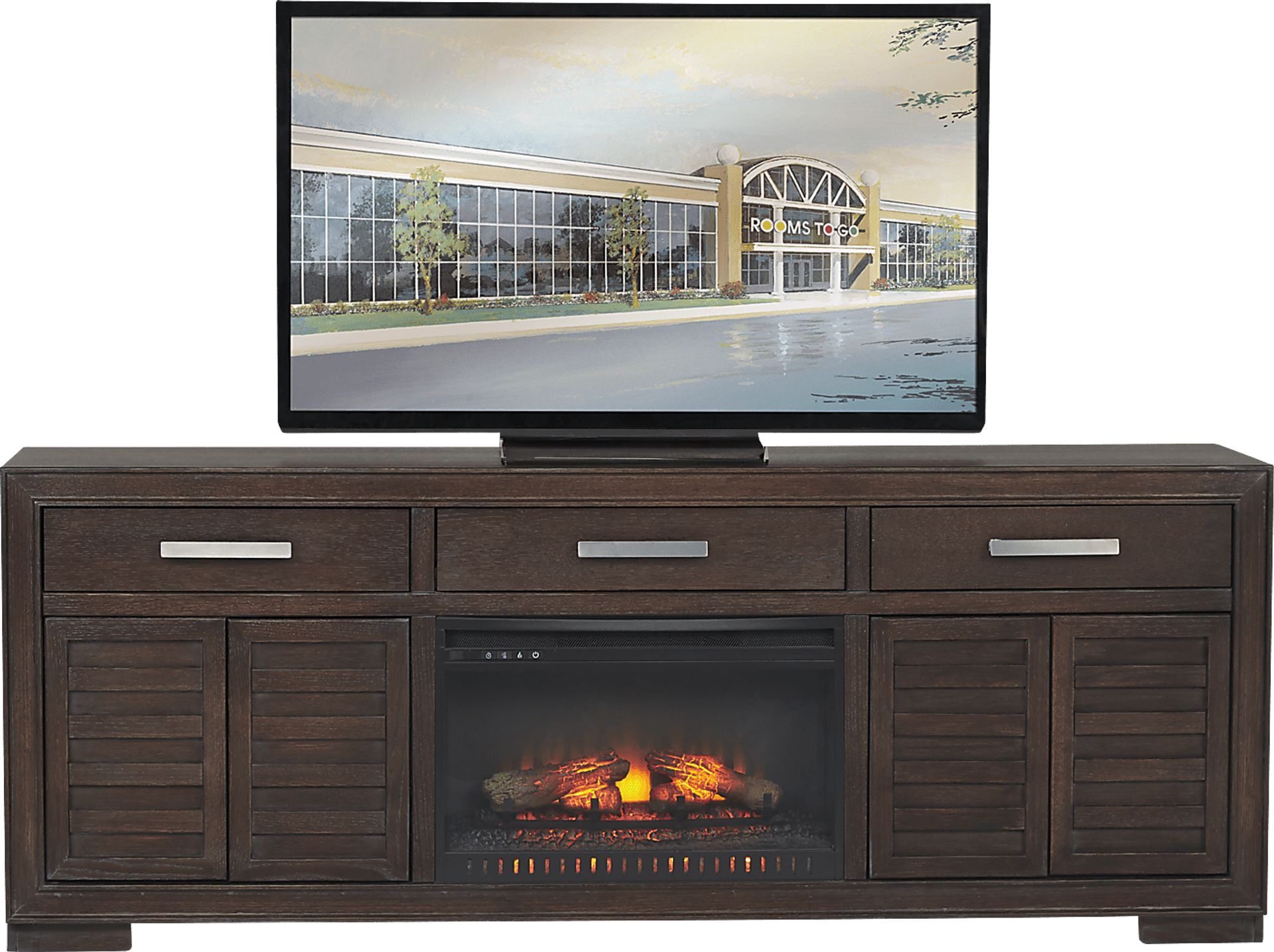 Cates Ridge Tobacco 81 in. Console with Electric Log Fireplace - Image 1