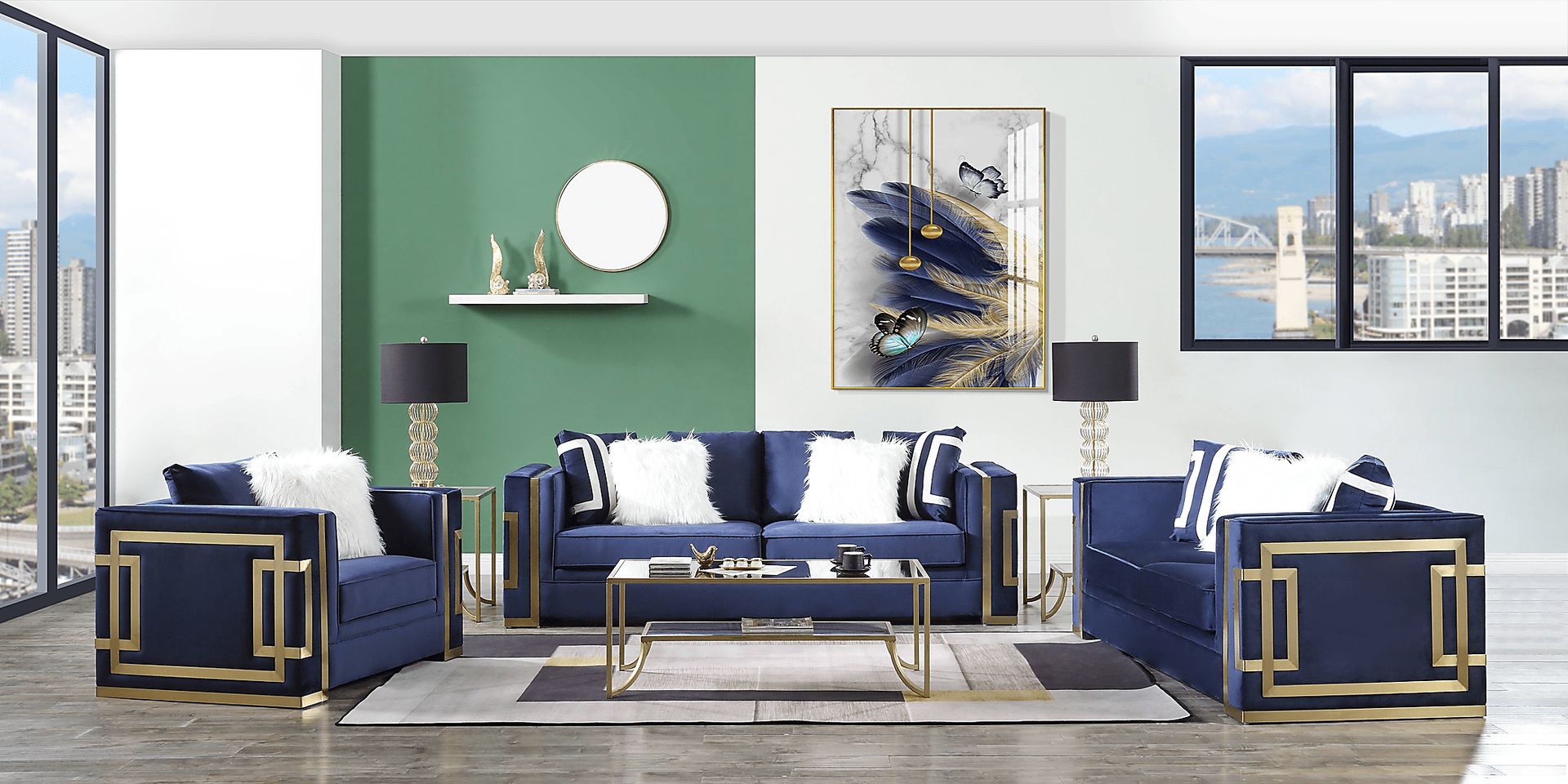 Catowba Blue Sofa with Six Pillows - Image 2