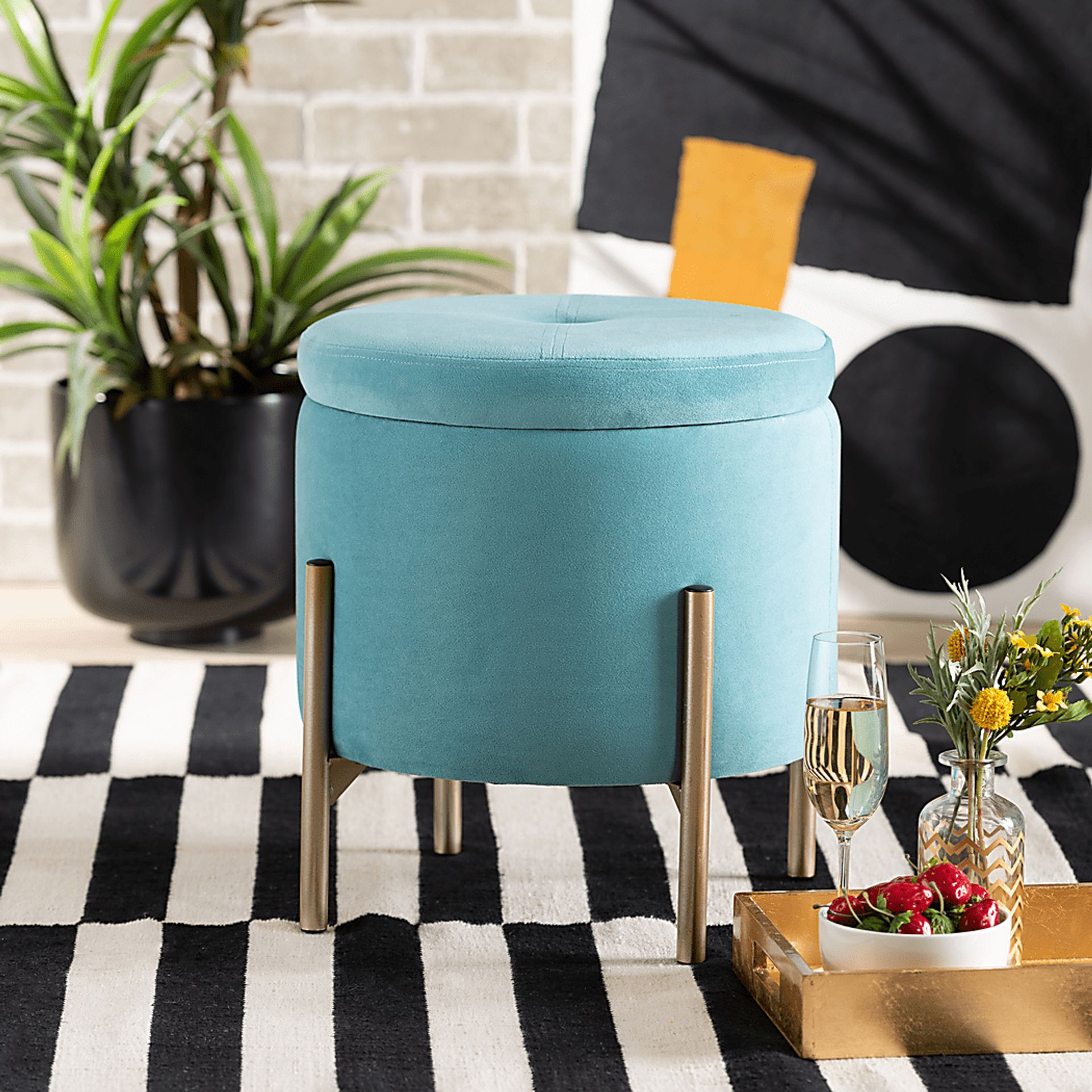Causton Blue Ottoman - Image 6