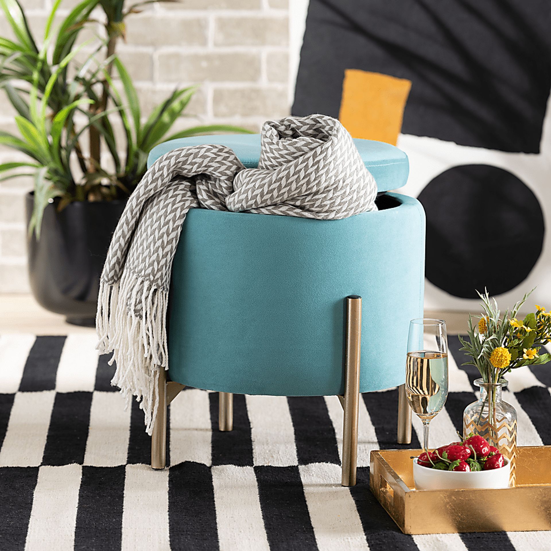 Causton Blue Ottoman - Image 7