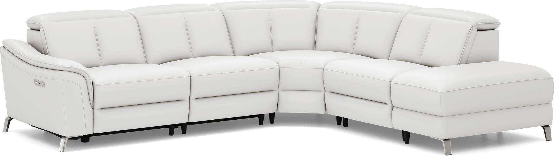 Cavani White Leather 5 Pc Dual Power Reclining Sectional - Image 2
