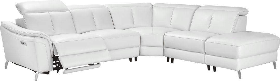 Cavani White Leather 5 Pc Dual Power Reclining Sectional