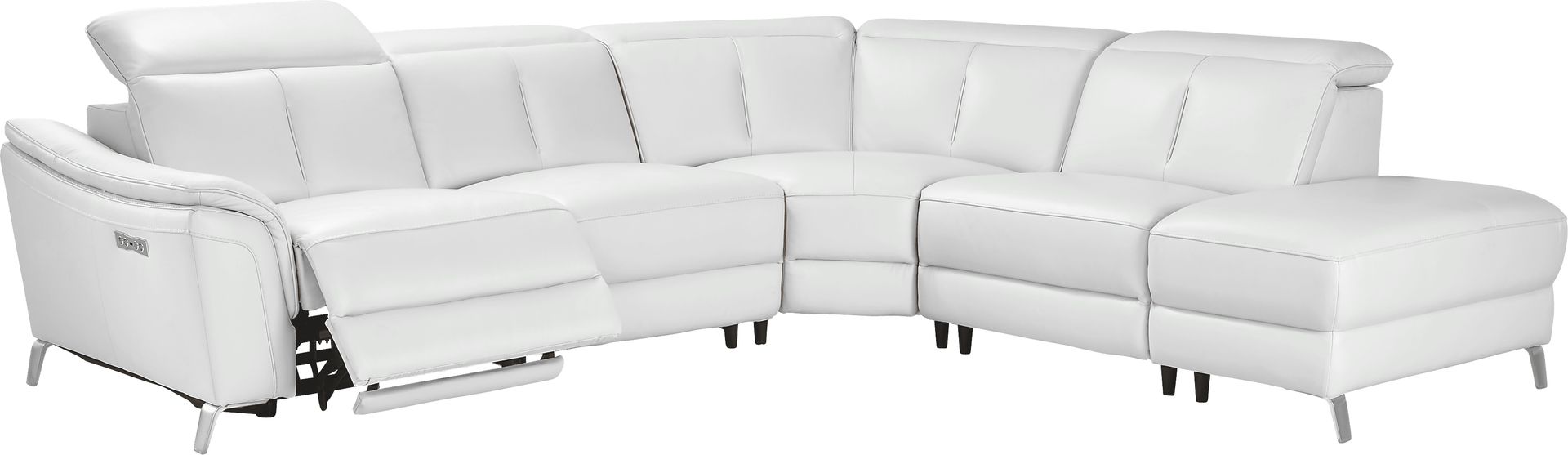 Cavani White Leather 5 Pc Dual Power Reclining Sectional - Image 1