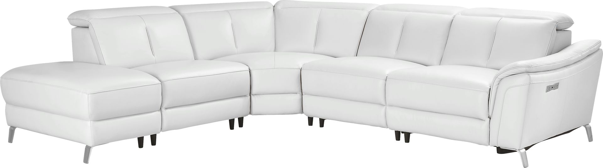 Cavani White Leather 5 Pc Dual Power Reclining Sectional - Image 2