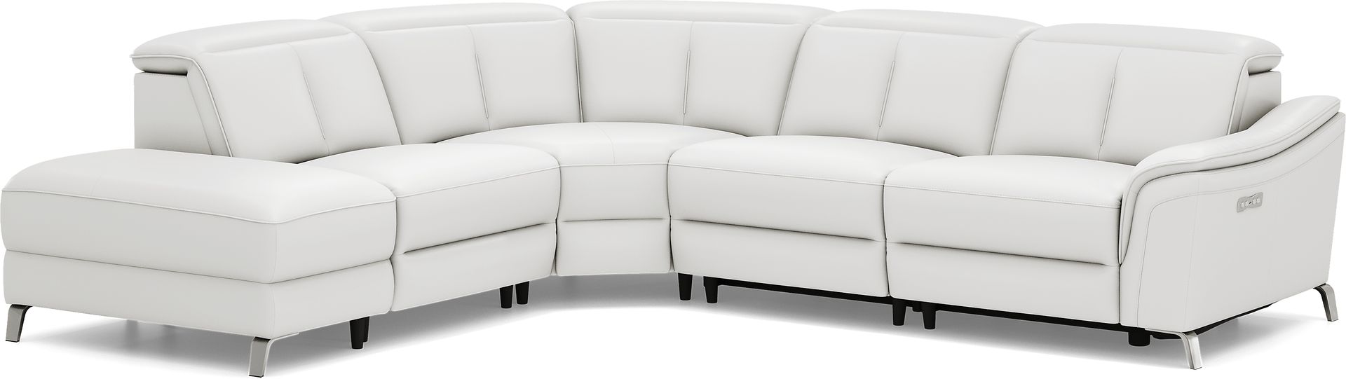 Cavani White Leather 5 Pc Dual Power Reclining Sectional - Image 2