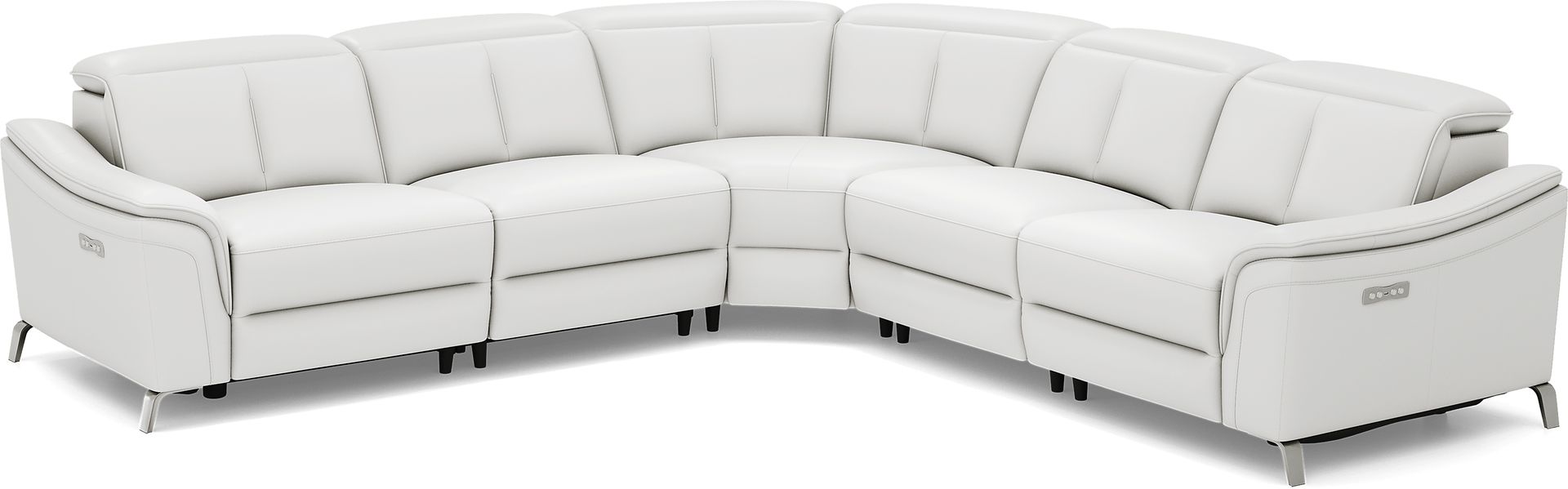 Cavani White Leather 5 Pc Dual Power Reclining Sectional - Image 2