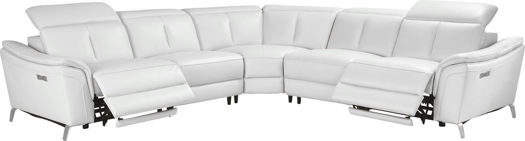 Cavani White Leather 5 Pc Dual Power Reclining Sectional