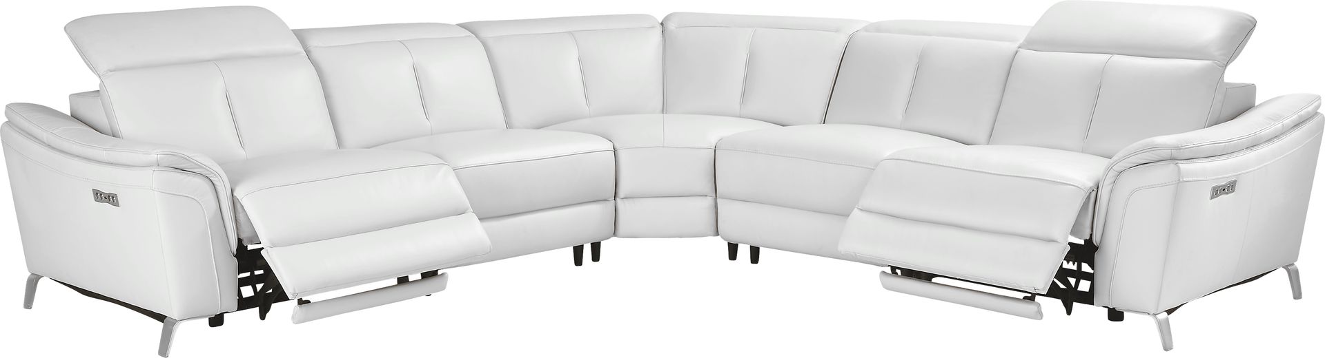 Cavani White Leather 5 Pc Dual Power Reclining Sectional - Image 1