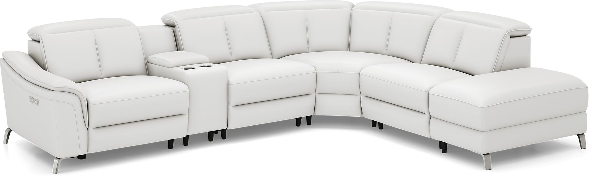 Cavani White Leather 6 Pc Dual Power Reclining Sectional - Image 3
