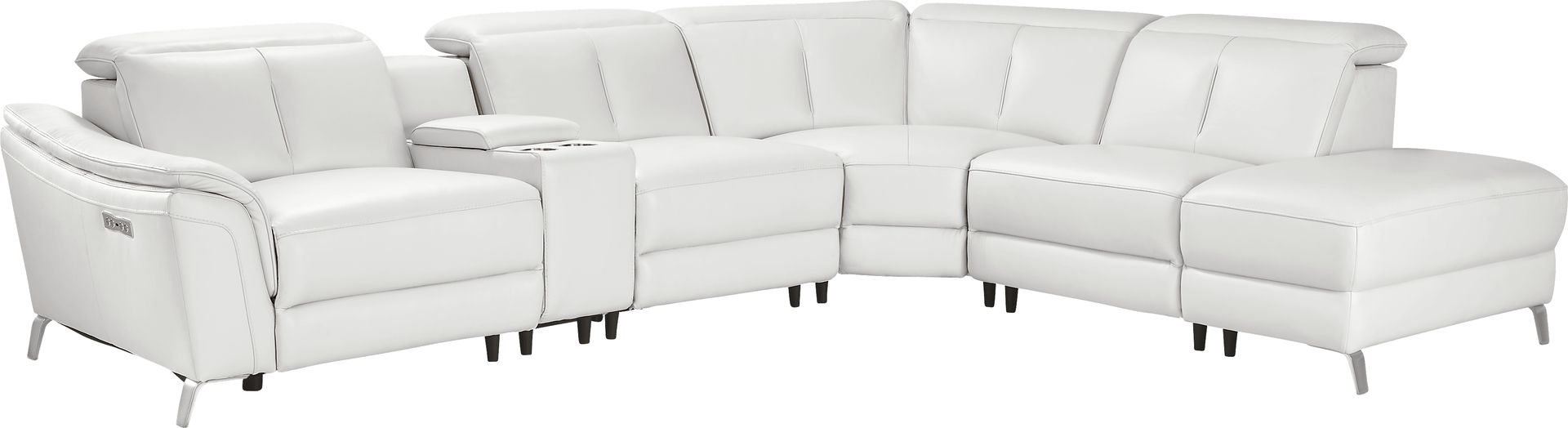 Cavani White Leather 6 Pc Dual Power Reclining Sectional - Image 3