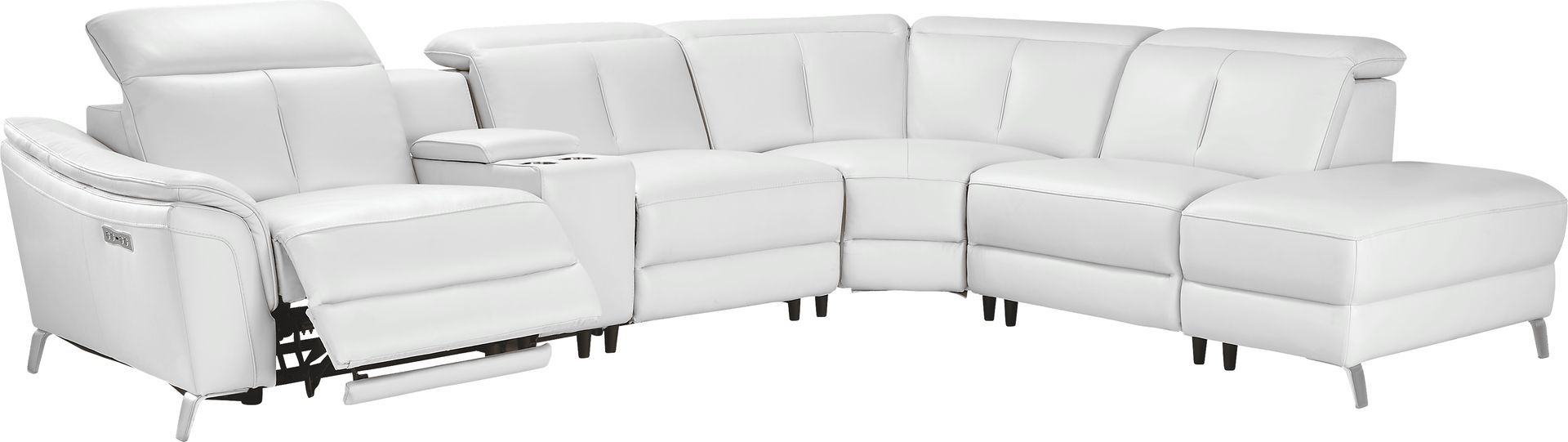 Cavani White Leather 6 Pc Dual Power Reclining Sectional - Image 1