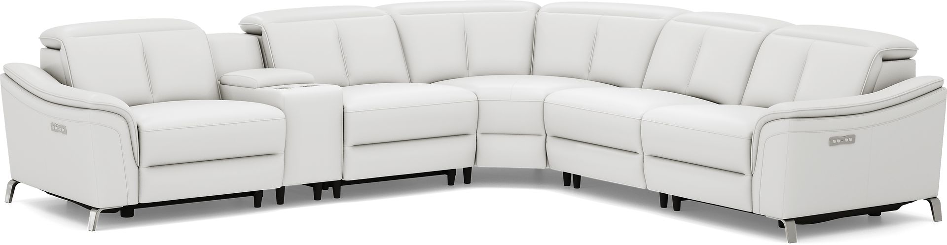 Cavani White Leather 6 Pc Dual Power Reclining Sectional - Image 2