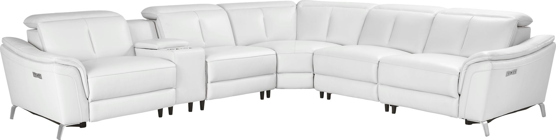 Cavani White Leather 6 Pc Dual Power Reclining Sectional - Image 2