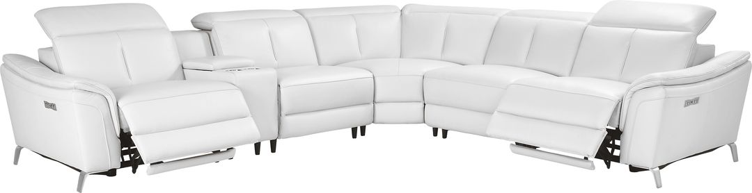 Cavani White Leather 6 Pc Dual Power Reclining Sectional