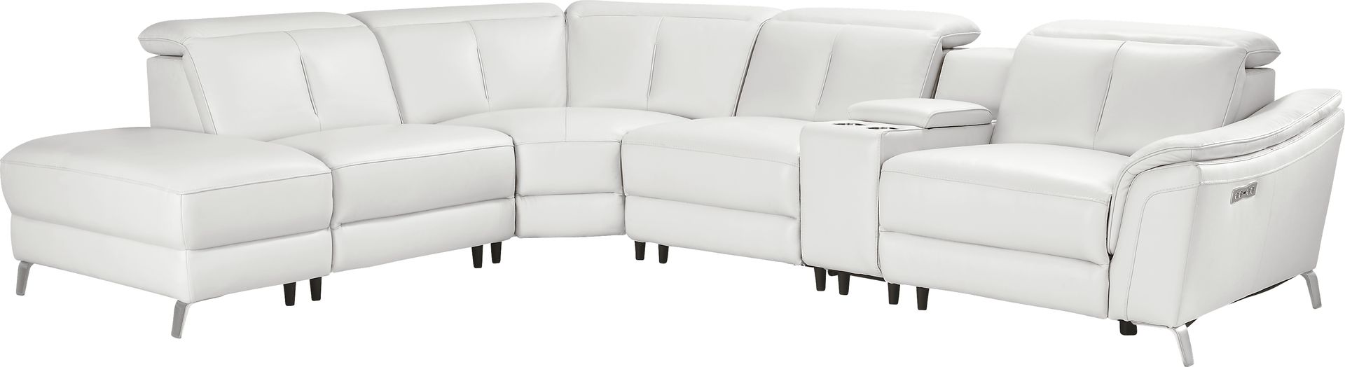 Cavani White Leather 6 Pc Dual Power Reclining Sectional - Image 3