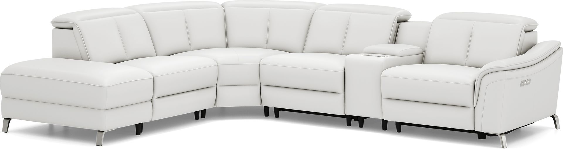 Cavani White Leather 6 Pc Dual Power Reclining Sectional - Image 3